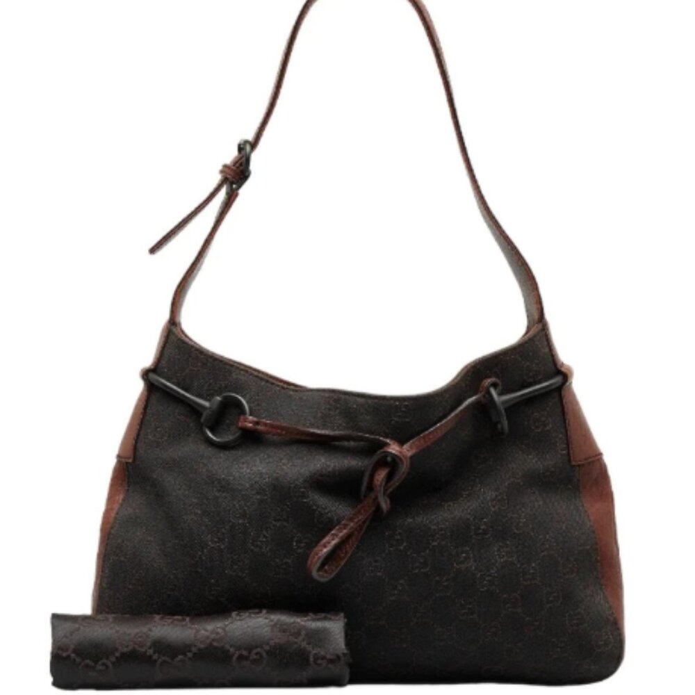 Gucci 101975 Brown Drawstring Horsebit Shoulder Bag